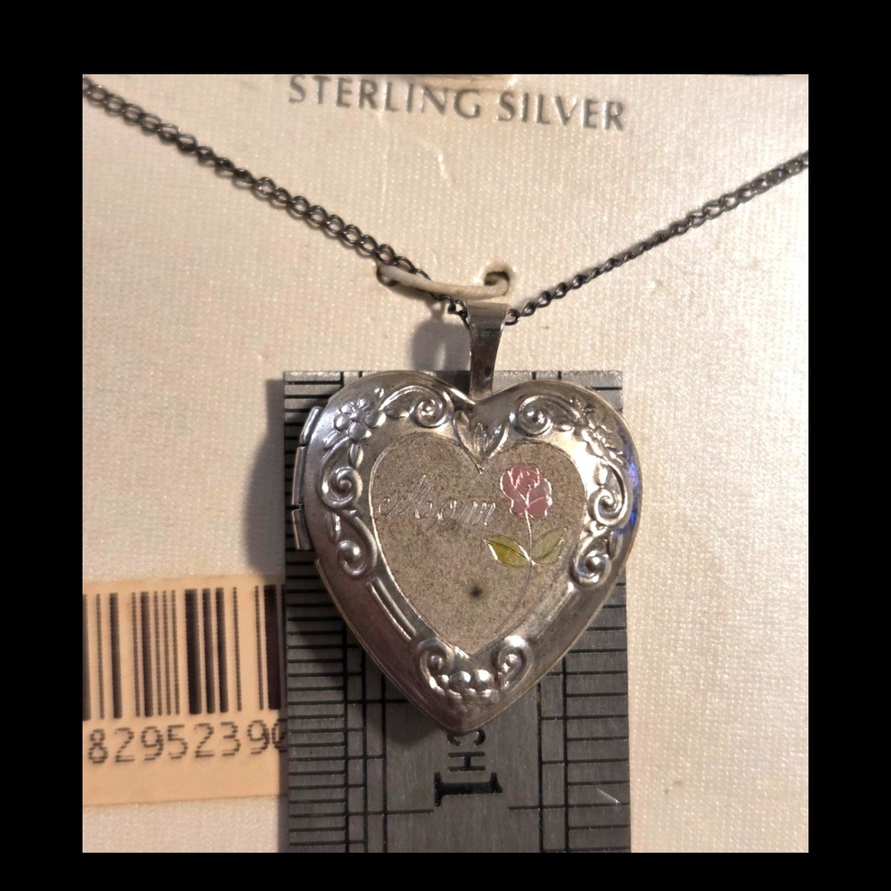 Sterling Silver Mom Heart Locket Necklace 18 Inch Chain Pink Rose‎ Engraved 925